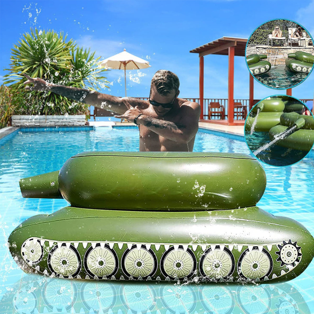 HighPeak Tank Pool Float – Inflatable Water Raft with Spray Cannons