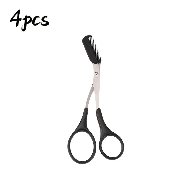 BrowCraft™ eyebrow trimming scissors with built-in comb and black handles by HighPeak for precise brow shaping