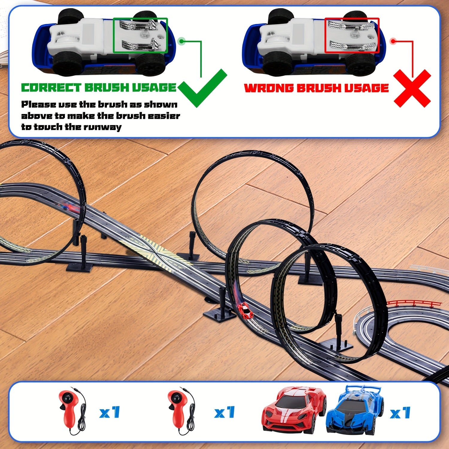 HighPeak TurboLoop™ - Car Track Set with dual controllers, electric cars, and multiple loops on hardwood floor racing setup