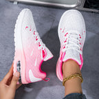 Air-Cushion Gradient Sneakers in white and pink ombre design with knit upper and cushioned sole - stylish running shoes