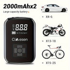 AirBolt Mini smart tire inflator with digital display showing pressure readings, compatible with cars, bikes and motorcycles