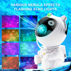 Astronaut Galaxy Projector in white with rotating helmet displaying colorful nebula effects and star patterns