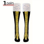 ChickenLegs novelty knee-high socks featuring yellow chicken feet design with white top and black accents - farmyard fashion