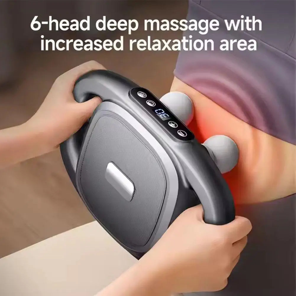 HighPeak DeepRelief™ Multi-Head Body Massager with 6 massage heads providing deep tissue relief on a gray device.