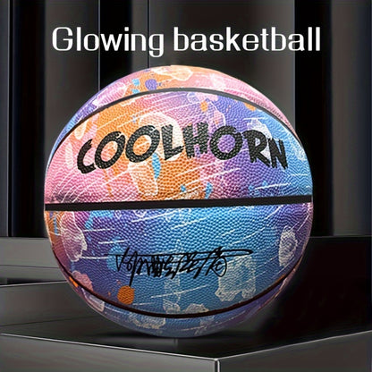 Close-up of the GlowHoop glowing basketball during the day