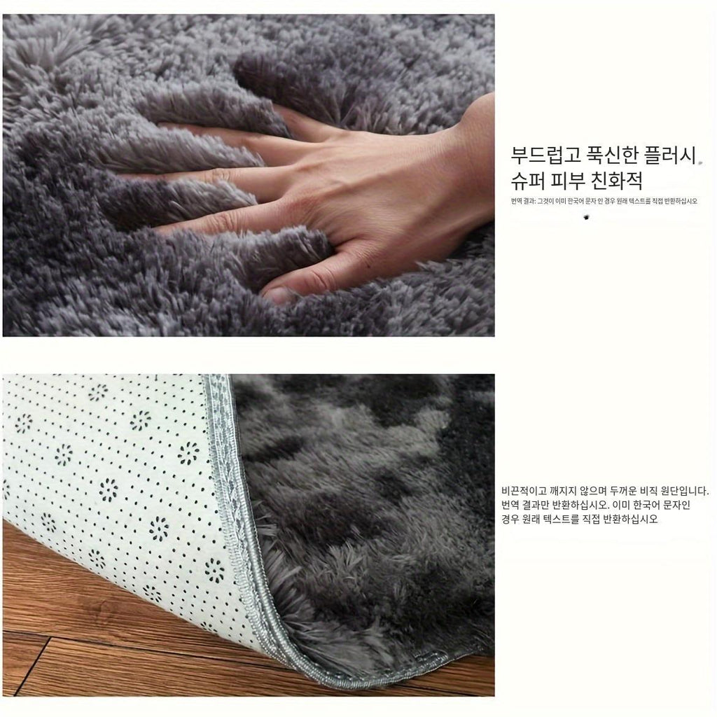 CloudCotton™ Rug in plush gray with ultra-soft fluffy texture, showcasing non-slip backing on hardwood floor