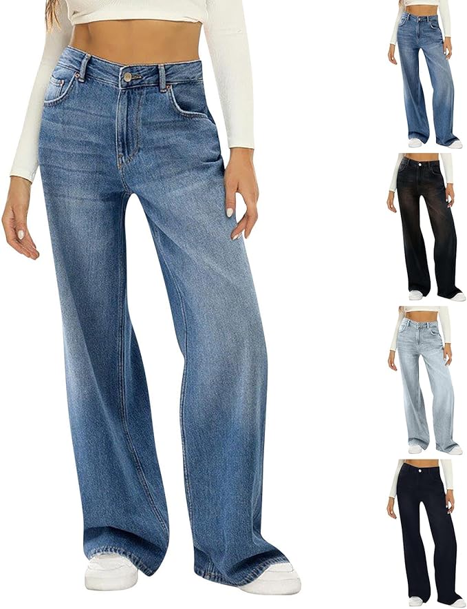 ComfiJeans high-waisted wide-leg denim in classic blue wash with relaxed fit and clean seam details