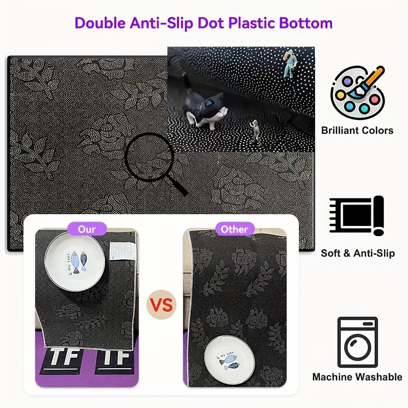 CyberFlux Rug showcasing double anti-slip dot pattern in black with floral texture - machine washable gaming floor mat