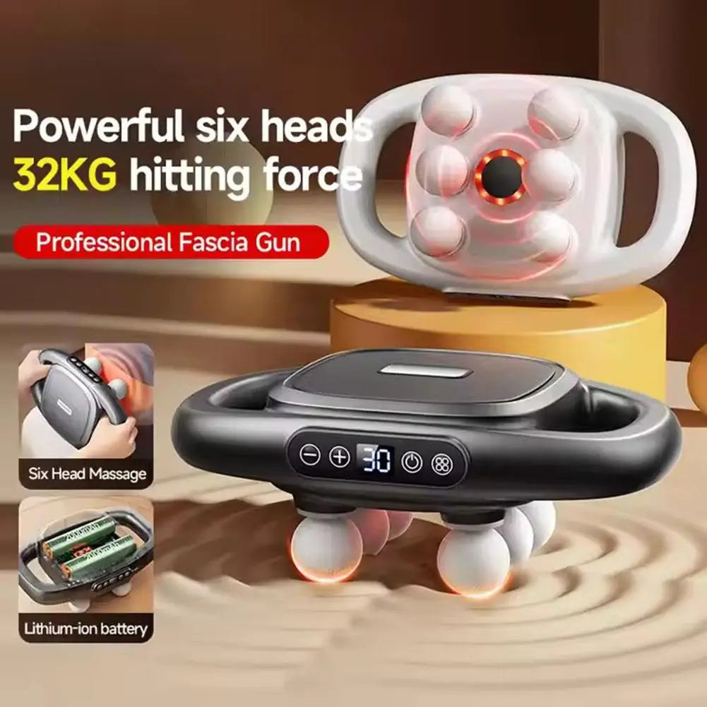 DeepRelief™ Multi-Head Body Massager with six heads and digital display, black and white models shown by HighPeak