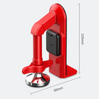 Door Jammie McSlammy portable door stopper in bright red with chrome base and built-in alarm system shown with measurements