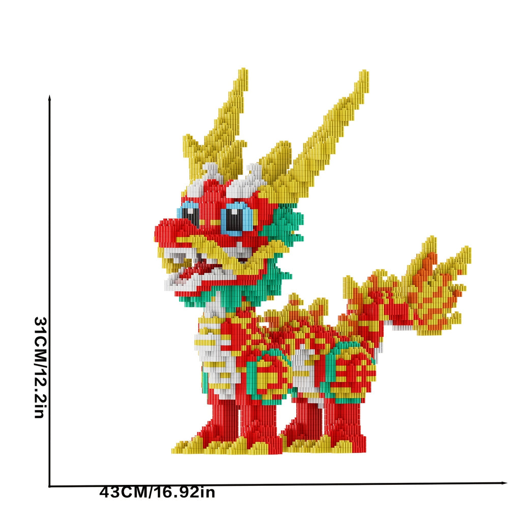 DragonForge building blocks dragon in red, gold and green, featuring detailed horns and mythical design - 43cm display piece