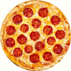 Food Blanket Pizza design - round plush throw featuring pepperoni pattern on melted cheese background with golden crust edge