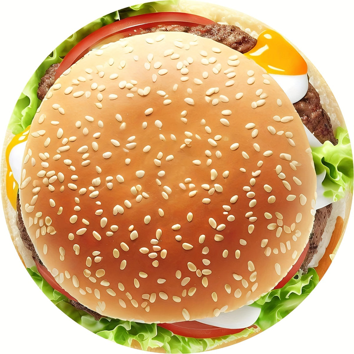 Food Blanket circular plush throw featuring realistic hamburger design with sesame seed bun, lettuce, and cheese pattern