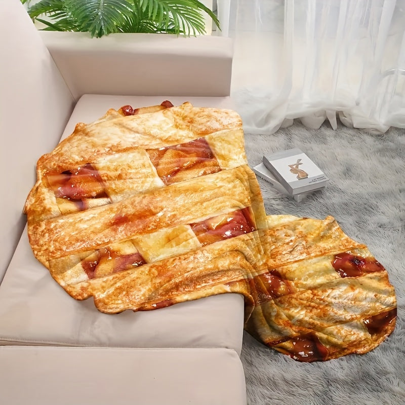 Food Blanket featuring realistic apple pie design with lattice pattern on gray couch - cozy throw blanket for home decor