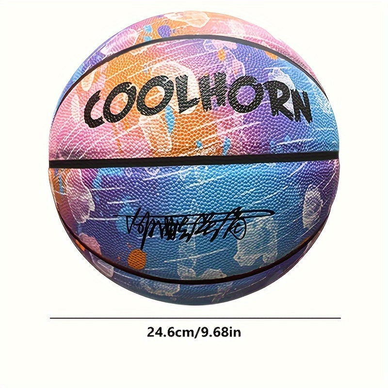 GlowHoop™ Light-Up Basketball in multicolor with floral pattern and high grip PU surface, ideal for day and night play.
