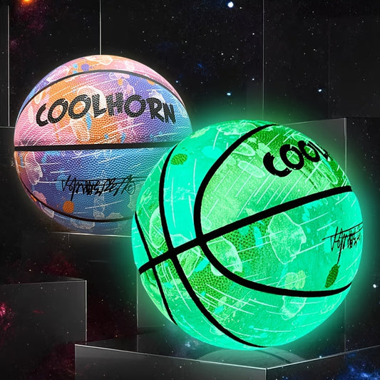 GlowHoop Light-Up Basketball glowing green in the dark