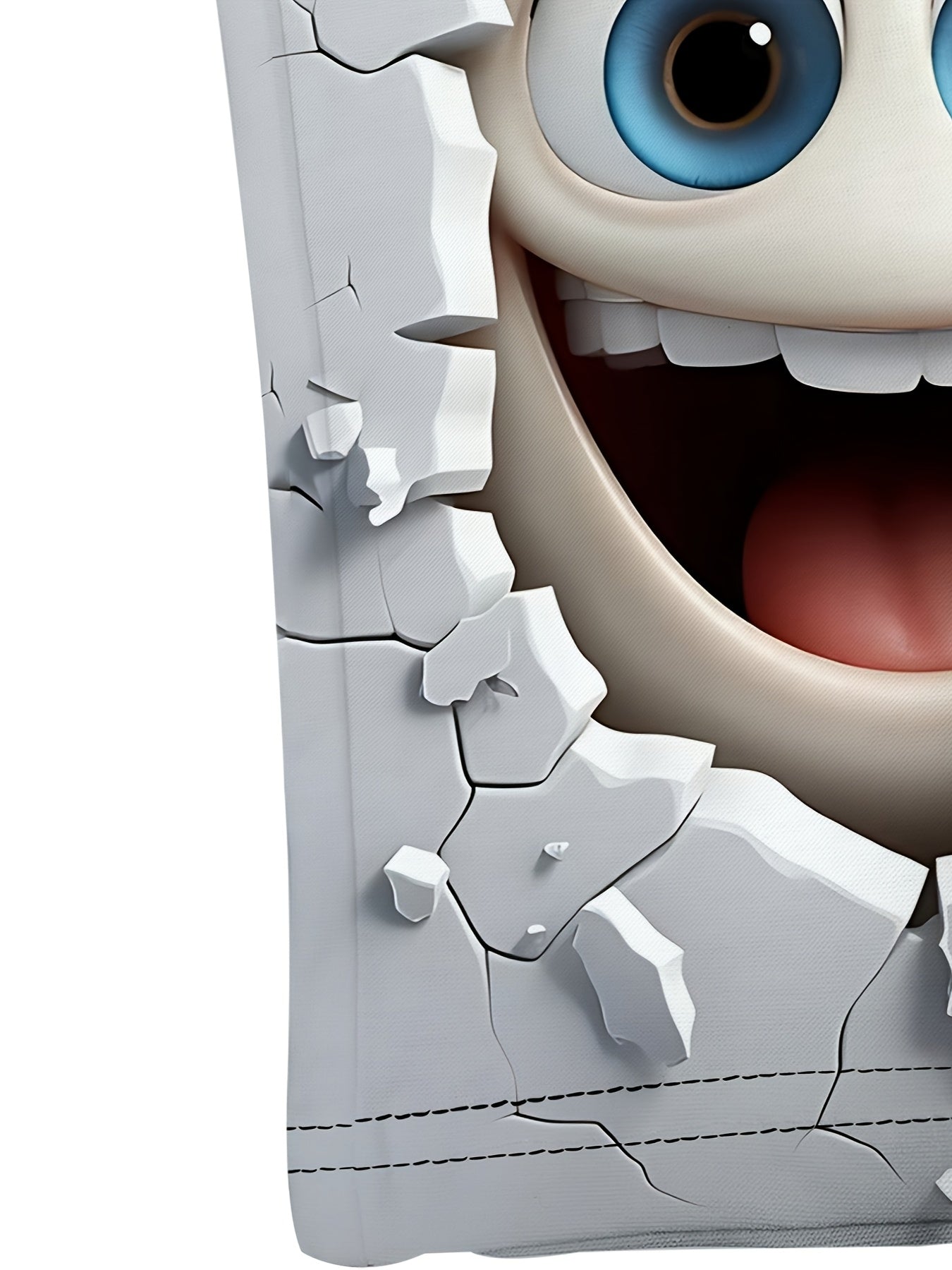 HighPeak 3D Crack Face T-Shirt showing smiling cartoon face breaking through white cracked wall with bright blue eye detail