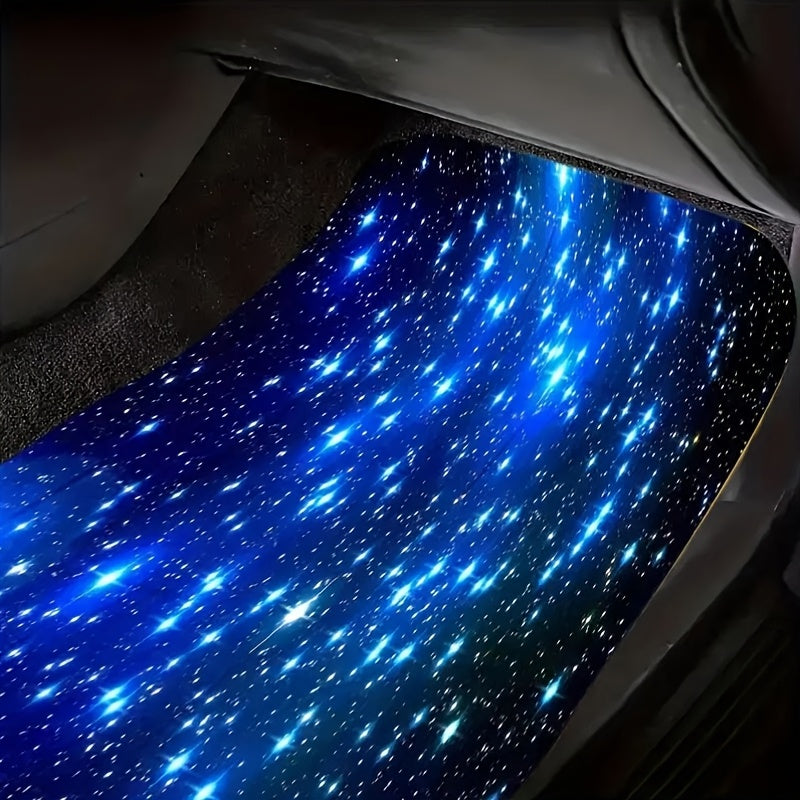 HighPeak Blue Galaxy Car Floor Mat featuring vibrant cosmic star pattern with glowing blue nebula design in vehicle interior