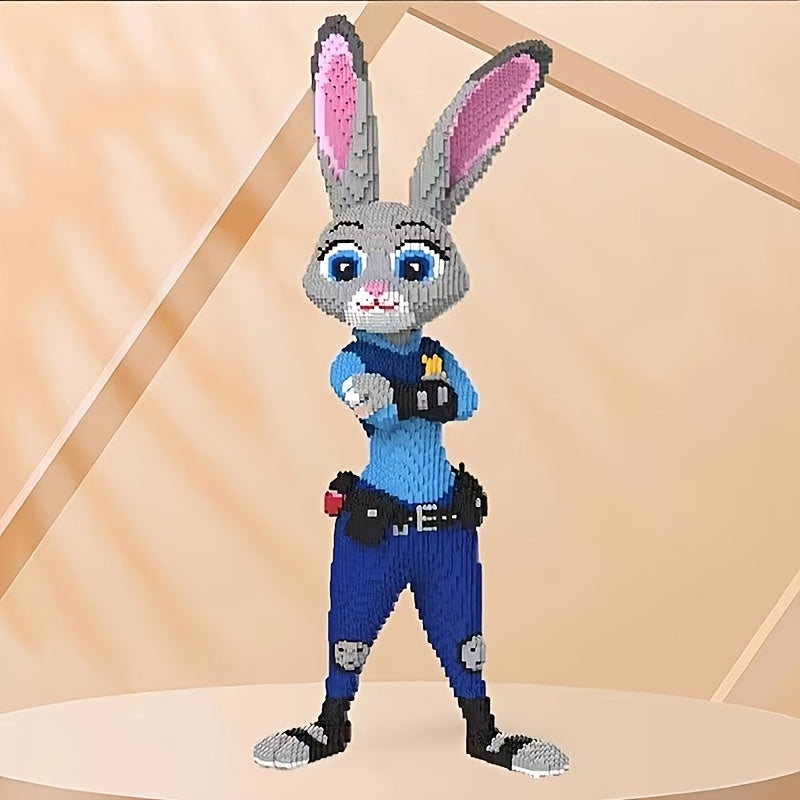 HighPeak Bunny Patrol 3D building blocks featuring a police rabbit in blue uniform with utility belt, displayed against beige backdrop