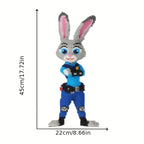 HighPeak Bunny Patrol 3D building blocks set showing grey and white rabbit officer in blue police uniform with measurement scale