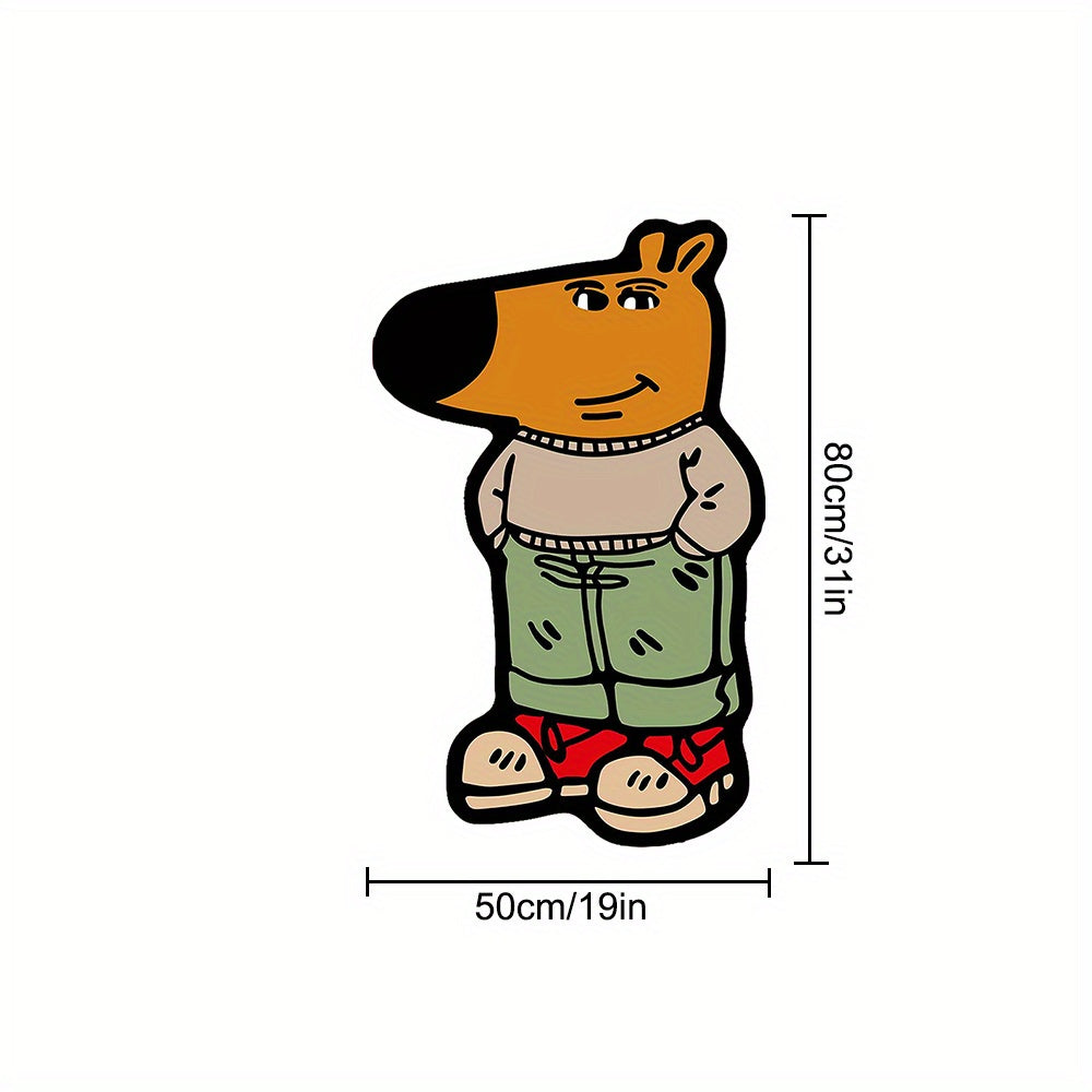 HighPeak Chill Guy Rug featuring cartoon dog character in gray sweater and green pants, standing pose, decorative floor mat