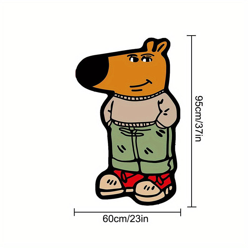 Chill Guy Rug featuring cartoon dog character in casual outfit with green pants and beige sweater - HighPeak meme floor decor