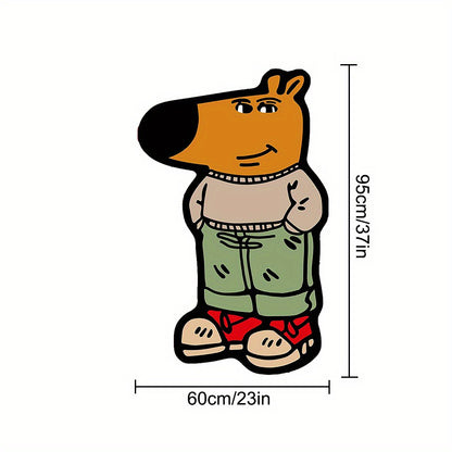 Chill Guy Rug featuring cartoon dog character in casual outfit with green pants and beige sweater - HighPeak meme floor decor