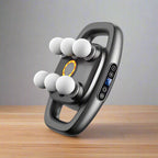 DeepRelief™ Multi-Head Body Massager with six white heads and digital controls on a wooden surface by HighPeak