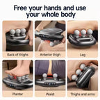 HighPeak DeepRelief™ Multi-Head Body Massager in black with 6 massage heads targeting thighs, legs, plantar, waist, and arms for deep tissue relief.