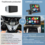 HighPeak DriveX 7-inch wireless CarPlay display mounted on car dashboard with adjustable stand and HD touchscreen interface
