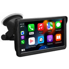 HighPeak DriveX Pro 7-inch smart car display with CarPlay interface, mounted on windshield with suction cup mount in black finish