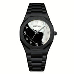 HighPeak Eclipse Royale dial watch with black metal band featuring split black and white face with Arabic numerals