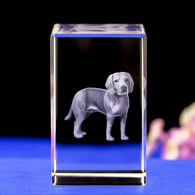HighPeak EternaCrystal 3D laser engraved dog memorial in crystal cube with blue illuminated base - pet remembrance display