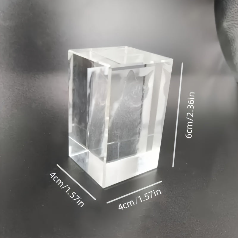 HighPeak EternaCrystal 3D laser engraving display block with clear crystal base, showing dimensions 6x4x4cm