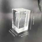HighPeak EternaCrystal 3D laser engraving display block with clear crystal base, showing dimensions 6x4x4cm