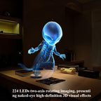 HighPeak HoloFrame 3D AirAura projecting bright blue holographic character on wooden desk - floating LED display effect