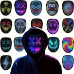 HighPeak Infinity LED Face Mask showcasing multiple colorful animated displays with emoji patterns and digital designs
