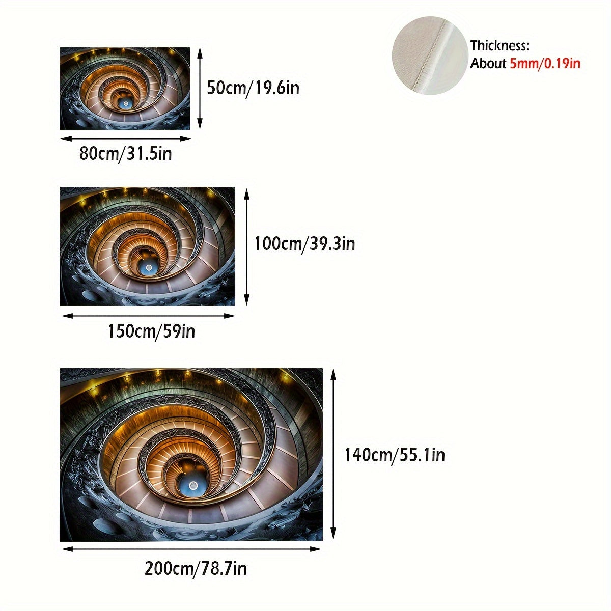 HighPeak Infinity Spiral rug featuring hypnotic 3D spiral staircase design in brown and gold tones - available in three sizes