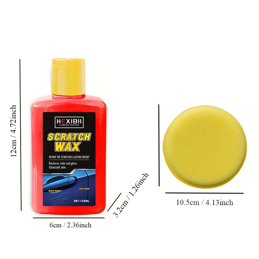 HighPeak Instant Scratch Eraser kit with red liquid wax bottle and yellow foam applicator pad for car paint repair