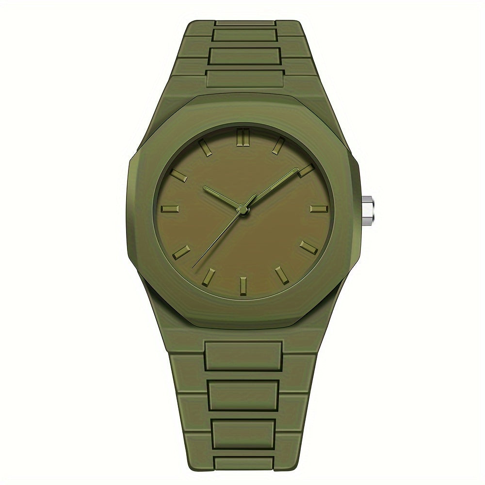HighPeak Midnight Phantom watch in military green with matching dial and metal bracelet - minimalist stealth design