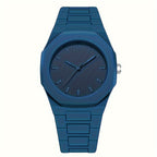 HighPeak Midnight Phantom watch in sleek matte blue with octagonal case and metal bracelet - minimalist stealth design