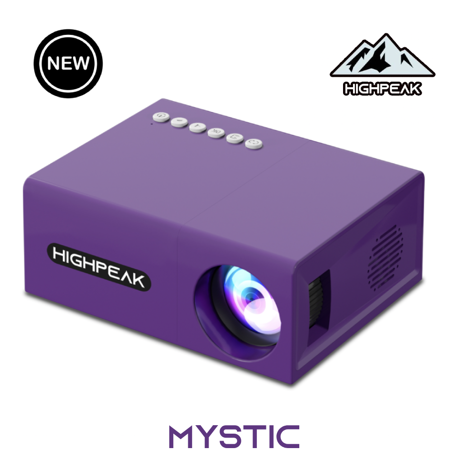 HighPeak MiniProjector SMART in purple finish with bright LED lens - compact entertainment device with control buttons