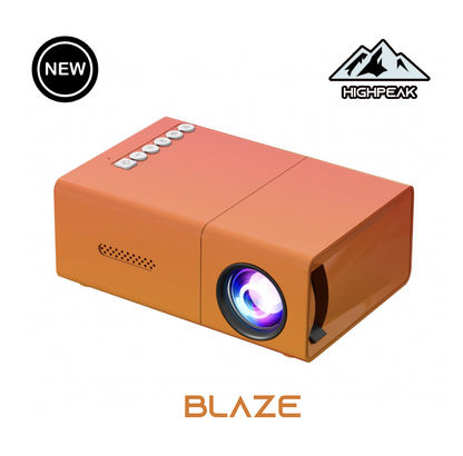 HighPeak MiniProjector in coral orange color with bright LED lens - compact portable home theater projector