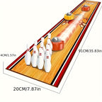 HighPeak Mini Bowling Game set with wooden lane, white pins, and colorful rolling balls - tabletop bowling entertainment
