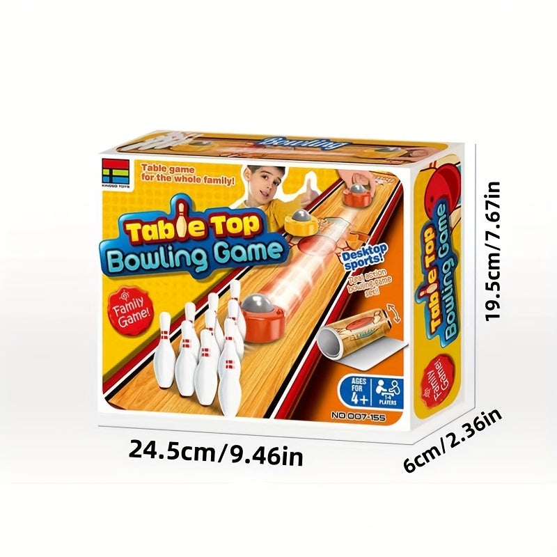HighPeak Mini Bowling Game set with wooden lane, white pins, and orange packaging - compact tabletop fun