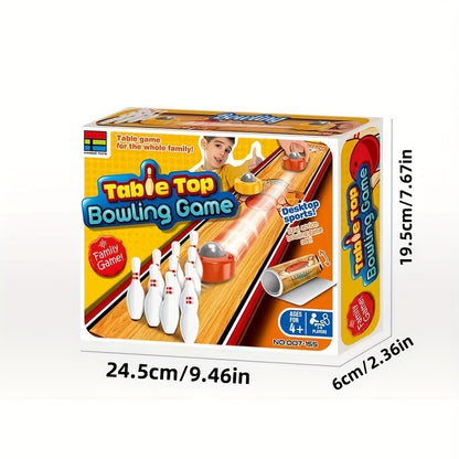 HighPeak Mini Bowling Game set with wooden lane, white pins, and orange packaging - compact tabletop fun