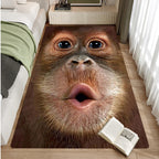 HighPeak Monkey See Monkey Rug featuring lifelike 3D primate face design on plush area rug in bedroom setting with book accent