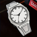HighPeak NeonEdge Futuristic Quartz Watch with octagonal case and illuminated white dial showing minimalist hour markers