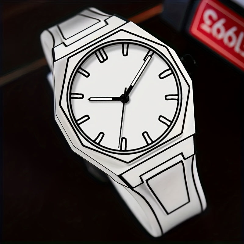 HighPeak NeonEdge Futuristic Quartz Watch with octagonal case and illuminated white dial showing minimalist hour markers