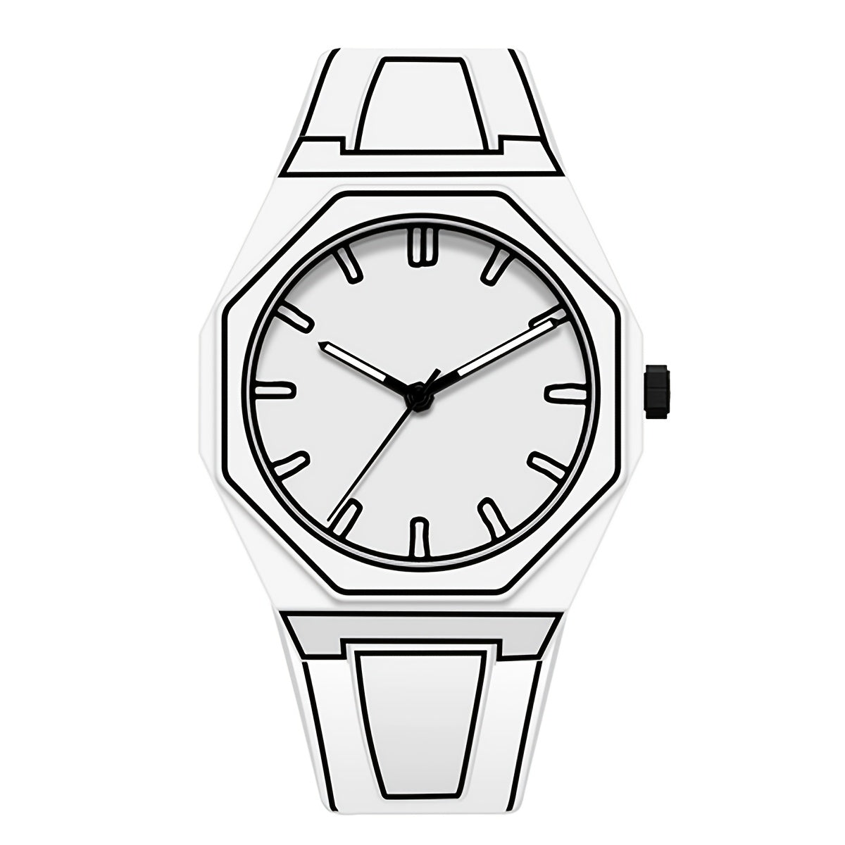 HighPeak NeonEdge Quartz Watch in white with octagonal case and minimalist dial - futuristic geometric design